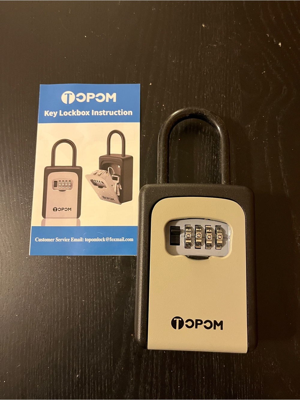 TOPOM Key Lock Box 4-Digit Combination Storage Portable Wall Mount Black Beige 